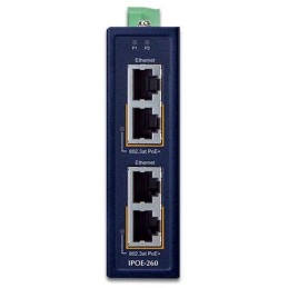 Planet IPOE-260 PoE průmyslový injektor, 2x port, 4x1Gb, 2x 802.3at 36/72W, DIN, IP30, -40~75°C, dual power 48-56VDC