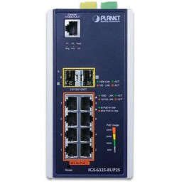 Planet IGS-6325-8UP2S průmyslový L3 switch, 8x1Gb, 2x2.5Gb SFP, PoE 802.3bt 360W, 48-54VDC, -40~75°C, fanless