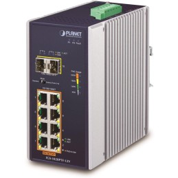 Planet IGS-1020PTF-12V Průmyslový L2 PoE switch, 8x1Gb + 2xSFP, 802.3at 30/240W, IP30, -40~+75°C, 12-56VDC