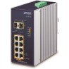 Planet IGS-1020PTF-12V Průmyslový L2 PoE switch, 8x1Gb + 2xSFP, 802.3at 30/240W, IP30, -40~+75°C, 12-56VDC