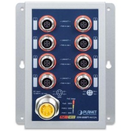 Planet Průmyslový PoE switch 8x 100Mb, PoE 802.3at 36W/180W, IP50, -40~+75°C, 12-56VDC, M12 konektory