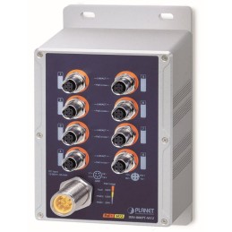 Planet vodotěsný průmyslový PoE switch, 8xFE M12, 8x PoE 802.3at 30W/180W, -40~+75°C, 12-56VDC, IP67