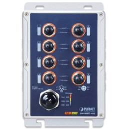 Planet vodotěsný průmyslový PoE switch, 8xFE M12, 8x PoE 802.3at 30W/180W, -40~+75°C, 12-56VDC, IP67