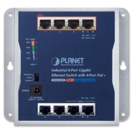 Planet průmyslový plochý switch 8x 1Gb, 4x PoE 30/60W, 48-56V, IP30, -20/60st, fanless