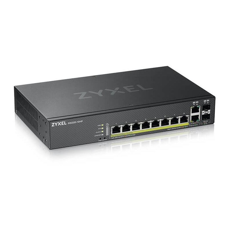 ZyXEL GS2220-10HP 8-port GbE L2 PoE switch, GbE Uplink, NCC Pro pack licence na 1 rok