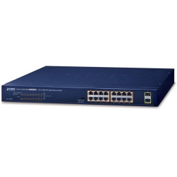 Planet GSW-1820HP PoE switch, 16x1Gb + 2x SFP 1Gb, PoE 802.3at 30/240W, VLAN, extend mód 10Mb-250m, 802.3az