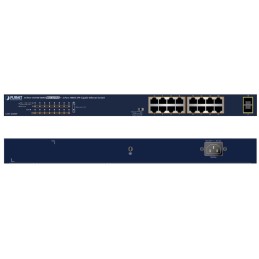 Planet GSW-1820HP PoE switch, 16x1Gb + 2x SFP 1Gb, PoE 802.3at 30/240W, VLAN, extend mód 10Mb-250m, 802.3az