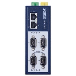 Planet MODBUS průmyslová brána RS-232/422/485 na IP, 4x COM, 100Base-TX, RTU/ACSII, -40až+75°C, 12-48VDC, IP40