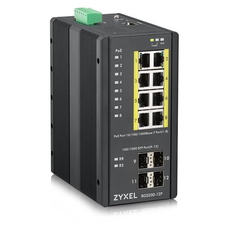 Zyxel RGS200-12P, 12 Port managed PoE Switch, 240 Watt PoE, DIN Rail, IP30, 12-58V DC