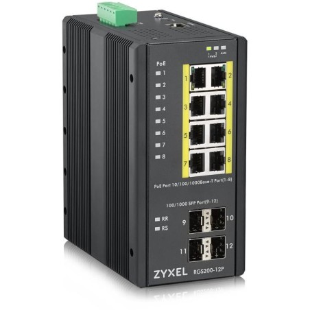 Zyxel RGS200-12P, 12 Port managed PoE Switch, 240 Watt PoE, DIN Rail, IP30, 12-58V DC