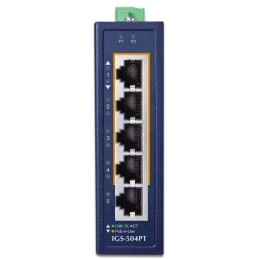 Planet IGS-504PT v3 Průmyslový PoE switch, 5x 1Gb, 4x PoE 802.3at 120W, -40 až +75°C, dual 48-54VDC, IP30, fanless