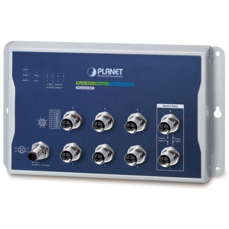Planet WGS-5225-8MT plochý L3 switch, 8x1Gb M12, 9-48VDC, -40~75°C, IP40, fanless