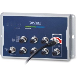 Planet WGS-5225-8MT plochý L3 switch, 8x1Gb M12, 9-48VDC, -40~75°C, IP40, fanless