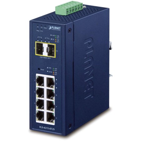 Planet IGS-4215-8T2S průmyslový L2 switch, 8x1Gb, 2x1Gb SFP, dual 9-48VDC, -40~75°C, IP30