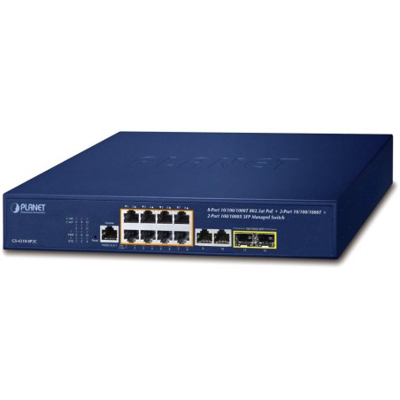 Planet GS-4210-8P2C L2 switch, 10x1Gb, 2x1Gb SFP, 8x PoE 802.3at 120W, QoS