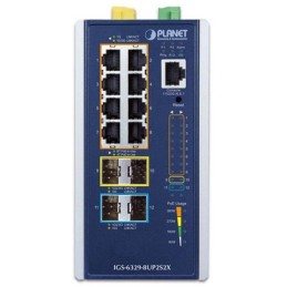 Planet IGS-6329-8UP2S4X průmyslový L3 switch, 8x1Gb, 2x2.5Gb SFP, 2x10Gb SFP+, PoE 802.3bt 360W, 48-54VDC, -40~75°C