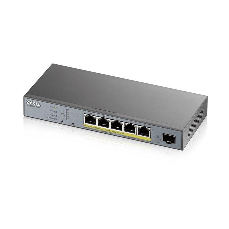 ZyXEL GS1350-6HP, 6 Port managed CCTV PoE switch, long range, 60W, 802.3BT (1 year NCC Pro pack license bundled)