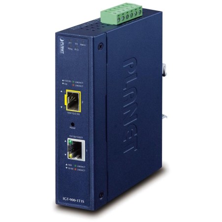 Planet IGT-900-1T1S IP30 průsmyslový konvertor 1x 1000Base-T, 1x SFP port, SNMP, VLAN, -40až+75st, 9-48VDC