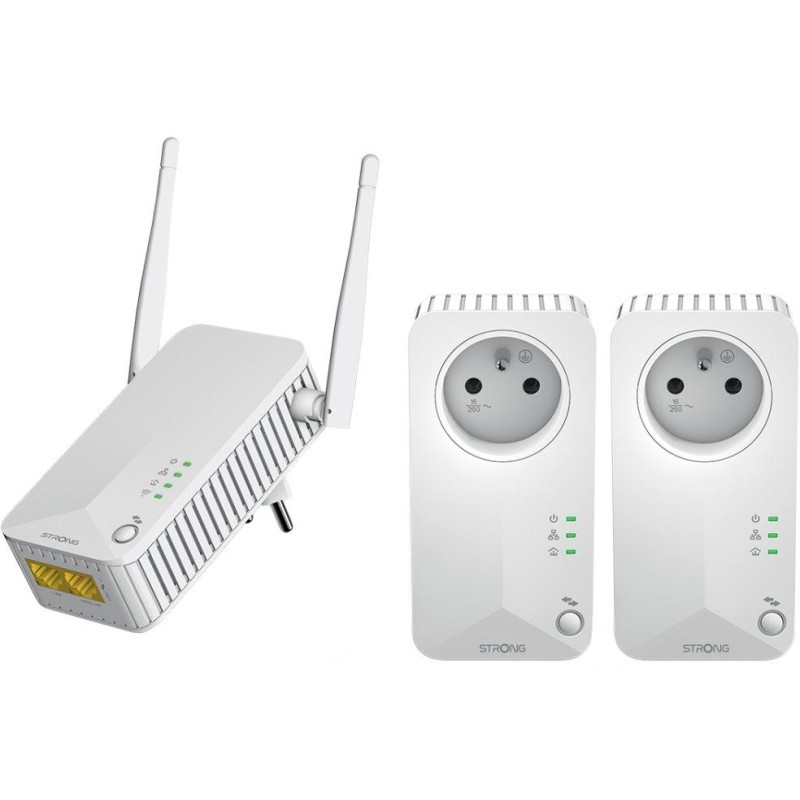STRONG sada 3 adaptérů Powerline WF 600 TRI FR/ Powerline 600 Mbit/s/ Wi-Fi 300 Mbit/s/ 2x LAN/ bílý