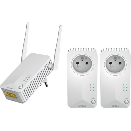 STRONG sada 3 adaptérů Powerline WF 600 TRI FR/ Powerline 600 Mbit/s/ Wi-Fi 300 Mbit/s/ 2x LAN/ bílý