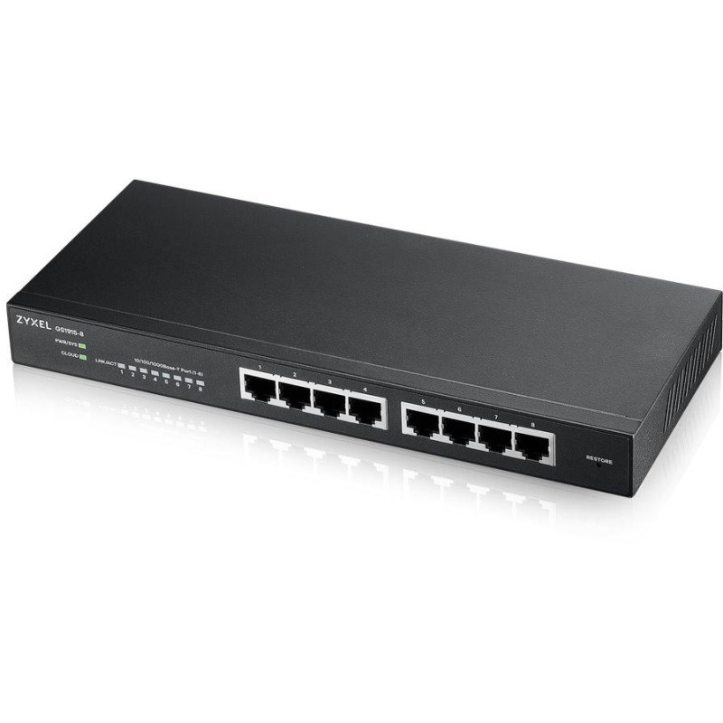 ZyXEL GS1915-8, 8-port GbE Smart hybrid mode Switch, standalone or NebulaFlex Cloud, desktop, fanless