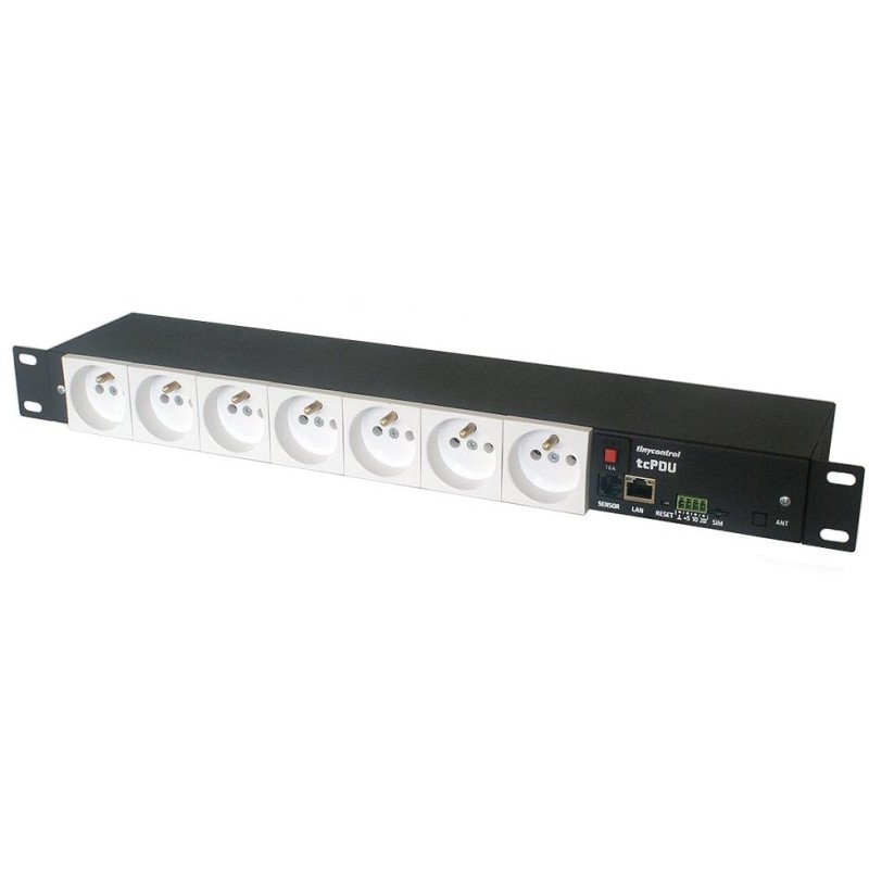 TINYCONTROL rackový distribuční modul síťového napájení 7port, měření spotřeby, MQTT, 1wire a I2C, 2 digitální vstupy