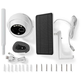 NEDIS IP kamera 4G solární/ venkovní/ IP65/ Wi-Fi/ 1080p/ PIR senzor/ USB-C/ microSD/ Android/ iOS/ bílá + solární panel