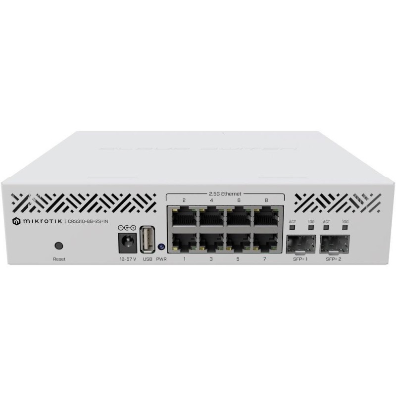 MikroTik Cloud Router Switch CRS310-8G+2S+IN, 256MB RAM, 8x 2,5 GbE, 2x SFP+, USB 3.0, L5
