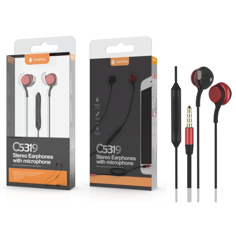 PLUS C5319 headphones with microphone, black-red