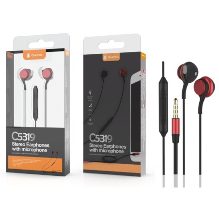 PLUS C5319 headphones with microphone, black-red