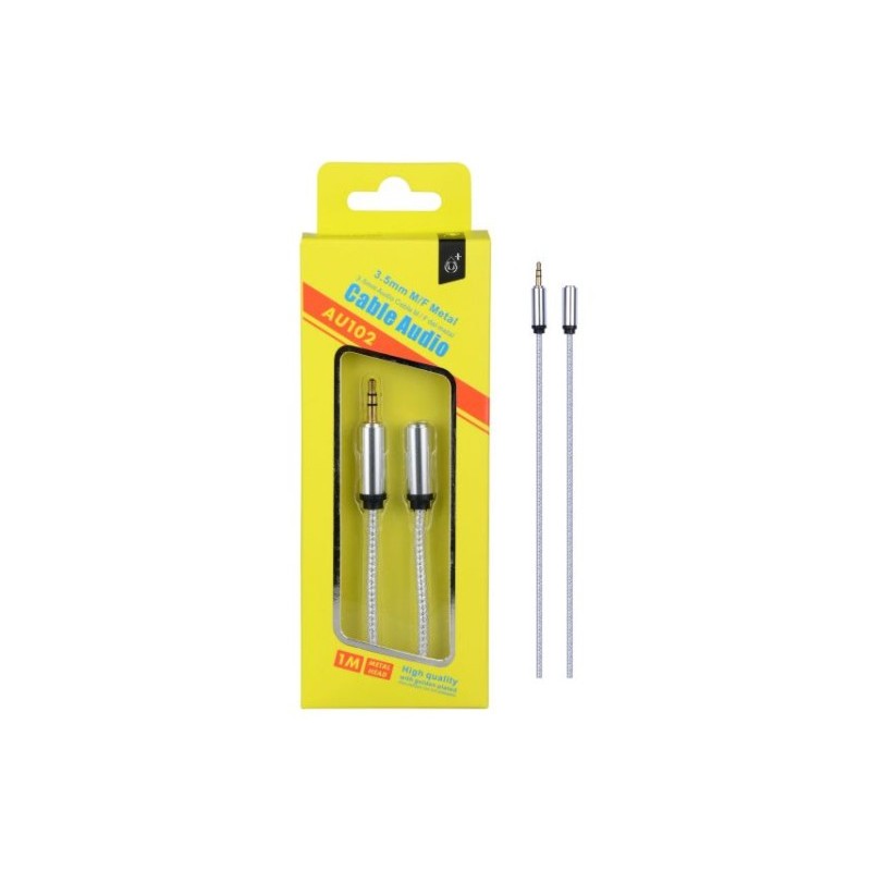 Audio cable PLUS, 3.5mm jack, Male+Female, (AU102), silver