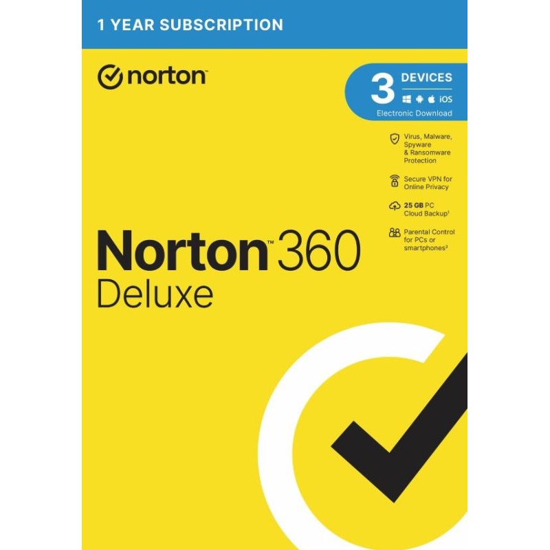 NORTON 360 DELUXE 25 GB + VPN 1 BENUTZER FÜR 3 GERÄTE FÜR 1 JAHR - ELEKTRONISCHE LIZENZ