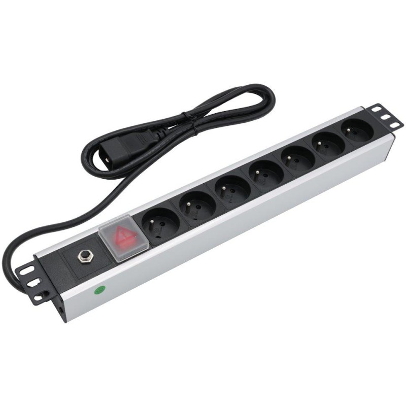 XtendLan 19'' rozvodný panel 7x 230V, ČSN, s proudovou ochranou, vypínačem a koncovkou 16A/C20, 1,8 m