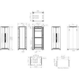 XtendLan 42U/800x1000 stojanový, černý, dvoudílné perforované dveře a záda