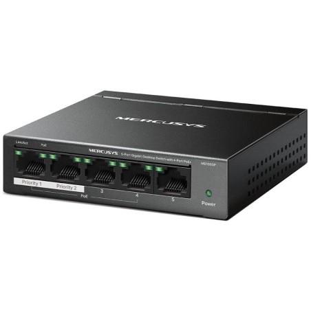 TP-Link Mercusys MS105GP Switch 5-Port, 4× Gigabit PoE+, 1× GLAN, 802.3af/at, 65 W