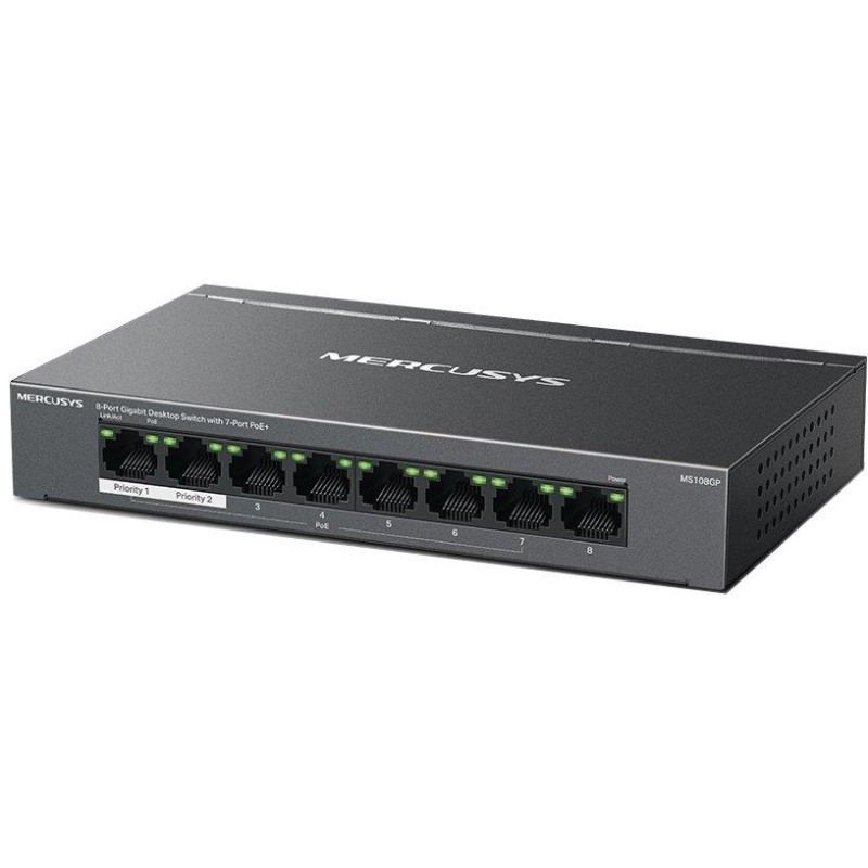 TP-Link Mercusys MS108GP Switch 8-Port, 7× Gigabit PoE+, 1× GLAN, 802.3af/at, 65 W