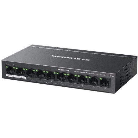 TP-Link Mercusys MS110P Switch 10-Port, 8x 10/100 Mbps PoE+, 2x LAN, 802.3af/at, 65 W