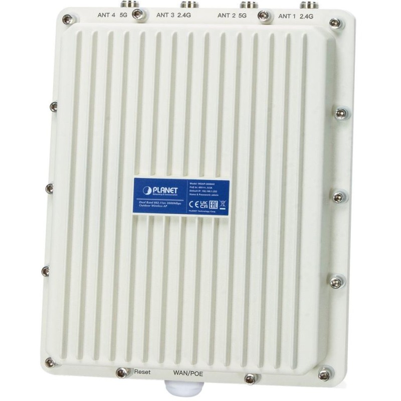 Planet WDAP-3000AX venkovní AP, 1x1Gb, Dual Band 802.11ax (3Gb/s), 4x N, PoE+ 802.3at, VLAN, 256 klientů, -40~70°C, IP67