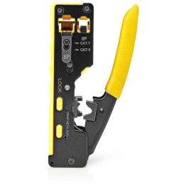 NEDIS krimpovací kleště/ CAT5/ CAT5e/ CAT6/ CAT6a/ CAT7/ RJ12/ RJ45/ odizolování/ řezání/ guma/ocel/ černo-žluté