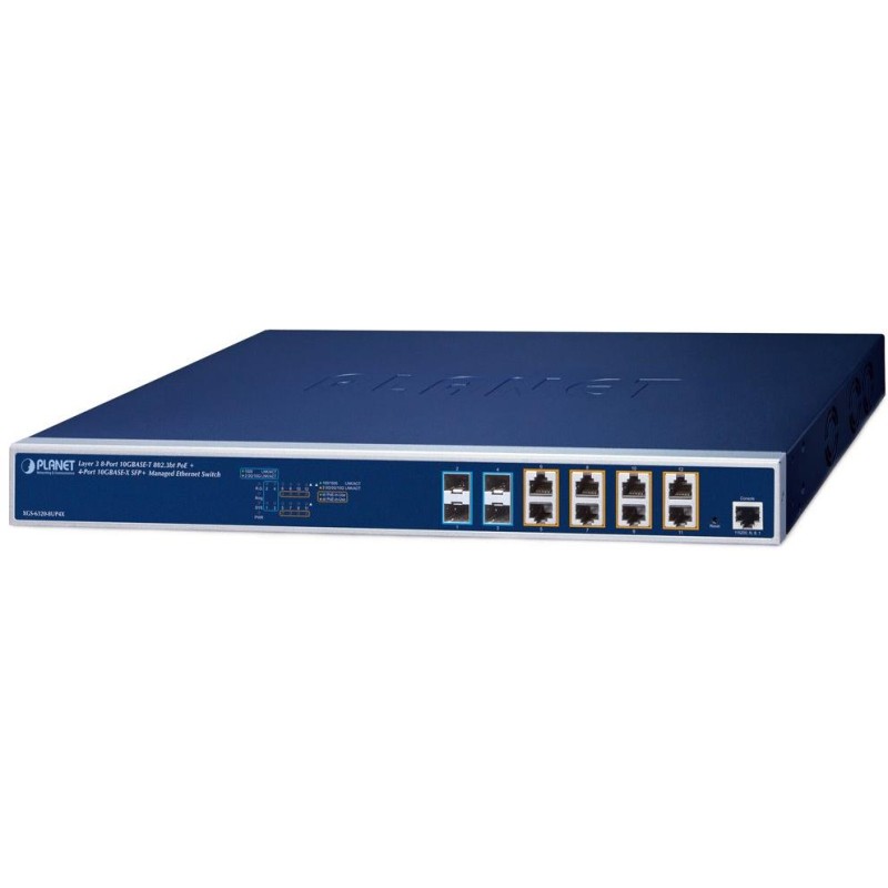 Planet XGS-6320-8UP4X L3 switch, 8x10Gb, 4x10Gb SFP+, 8x PoE 802.3bt 420W, 0~50°C , QoS