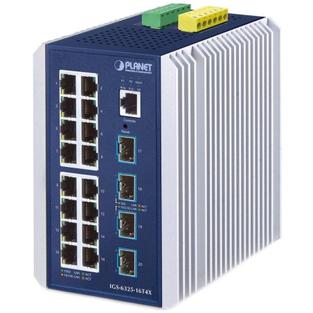 Planet IGS-6325-16T4X průmyslový L3 switch, 16x1Gb, 4x10Gb SFP+, -40~75°C, dual 9-48VDC, IP30, fanless