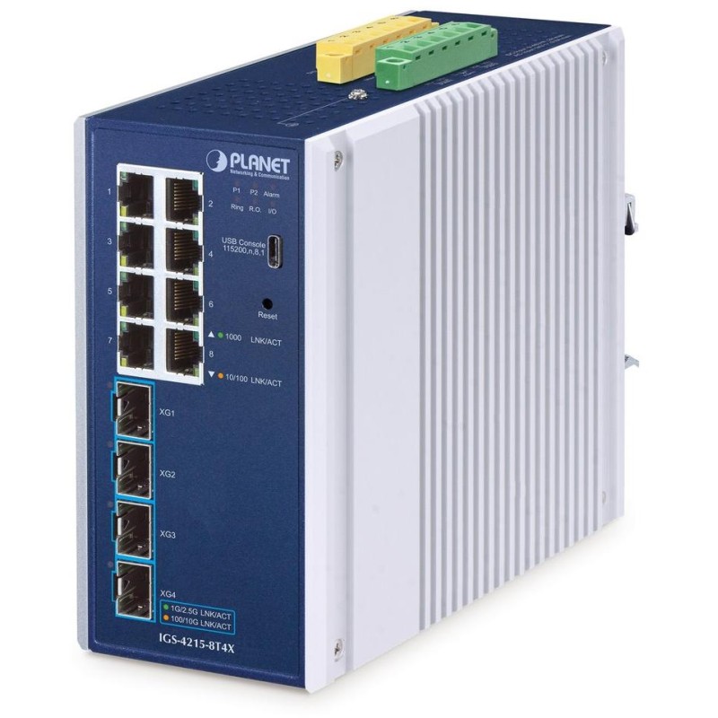 Planet IGS-4215-8T4X průmyslový L2/L4 switch, 8x1Gb, 4x10Gb SFP+, -40~75°C, 9-48VDC, IP30, fanless