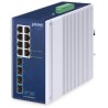 Planet IGS-1000-8T4X industrial L2 switch, 8x1Gb, 4x10Gb SFP+, -40~75°C, 9-48VDC, IP30, fanless