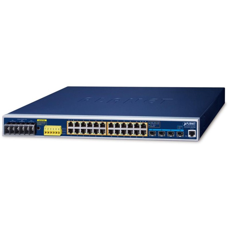 Planet IGS-6325-24UP4X průmyslový L3 switch, 24x1Gb, 4x10Gb SFP+, 24x PoE 802.3bt 720W, -40~75°C, dual 48-54VDC, IP30