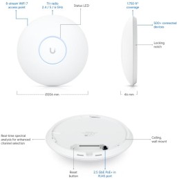 Ubiquiti UniFi U7 Pro Max - Wi-Fi 7 AP, 2.4/5/6GHz, až 15.1 Gbps, 1x 2.5GbE, PoE+ (bez PoE injektoru)
