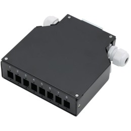 XtendLan mini rozvadeč na DIN lištu, 8x SC Simplex, 4 vstupní otvory, krytka, černý