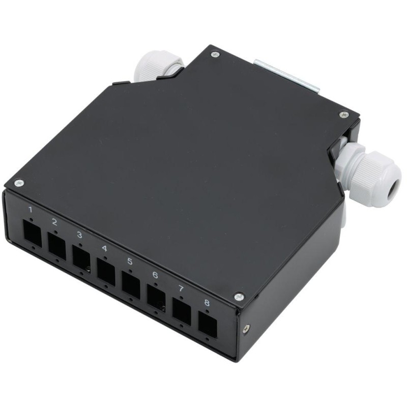 XtendLan mini rozvadeč na DIN lištu, 8x SC Simplex, 4 vstupní otvory, krytka, černý