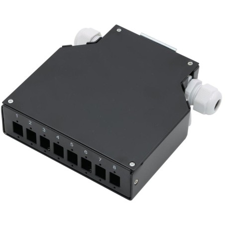 XtendLan mini rozvadeč na DIN lištu, 8x SC Simplex, 4 vstupní otvory, krytka, černý