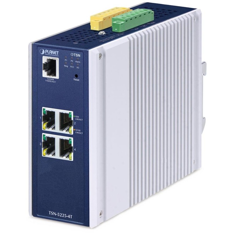 Planet TSN-5225-4T průmyslový L2+ Managed TSN switch, 4x1Gb, 1x RJ45-to-RS232, dual 9-48VDC, -40~75°C, IP30