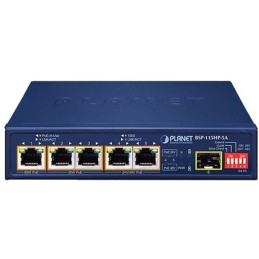 Planet BSP-115HP-5A Hybridní PoE solární switch, 5x 1Gb, 1x SFP, 1x PoE++ 802.3bt, 2x 802.3at, 2x at/pasivní, -20~65°C